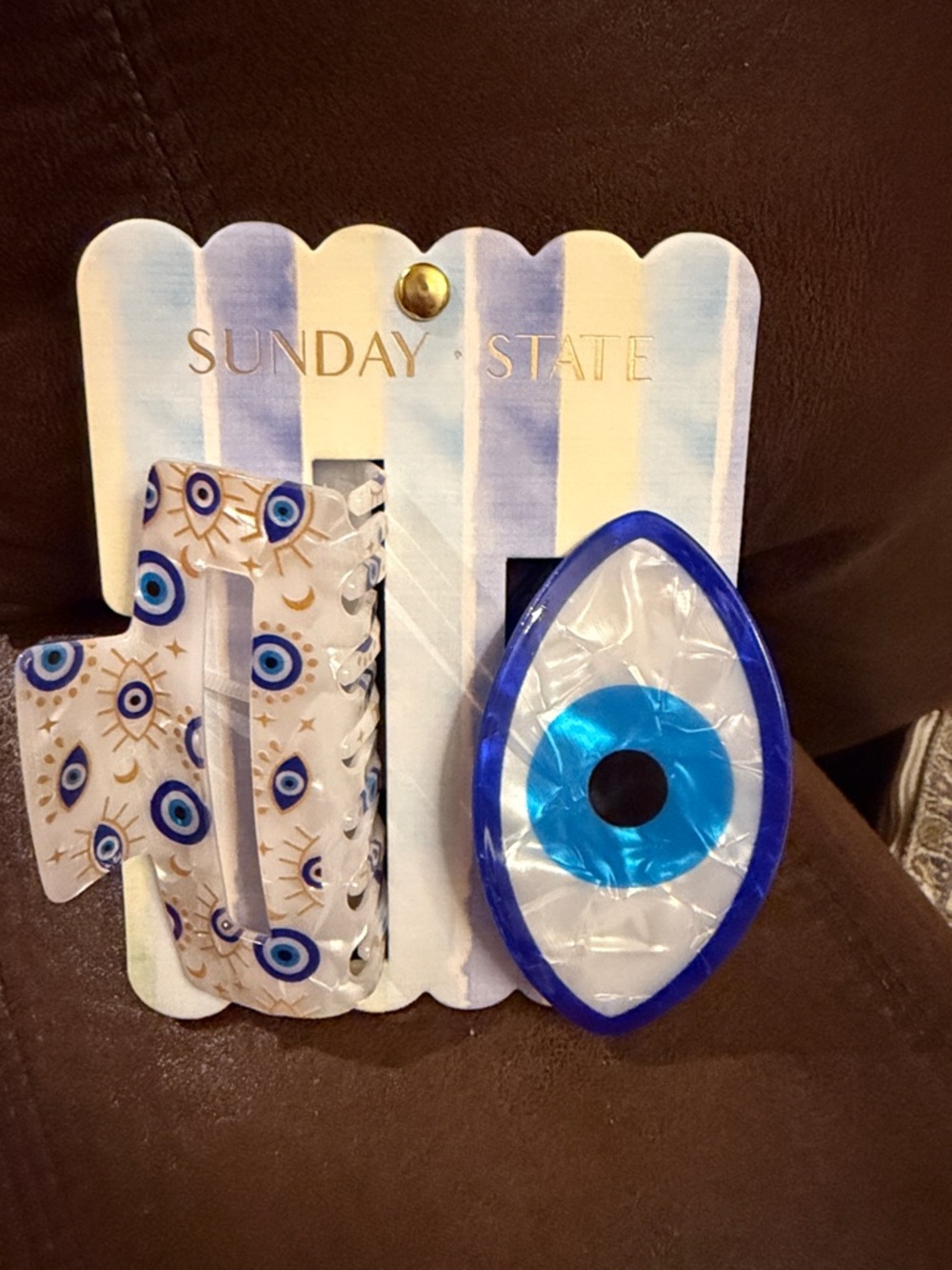 Sunday State Blue and White Evil Eye Hair Clip Set